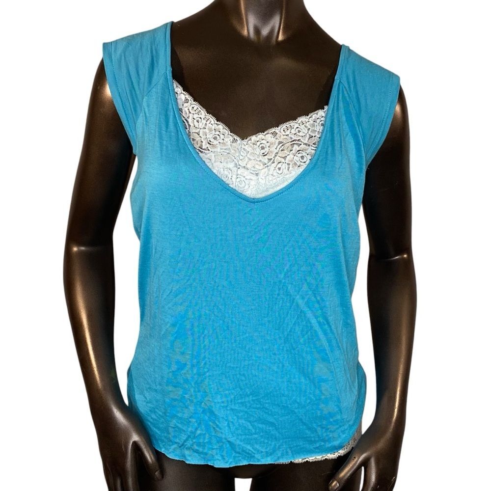 Thalia Sodi Tank Tee Shirt Set Turquoise SZ LG  Short Sleeve Lightweight NWT